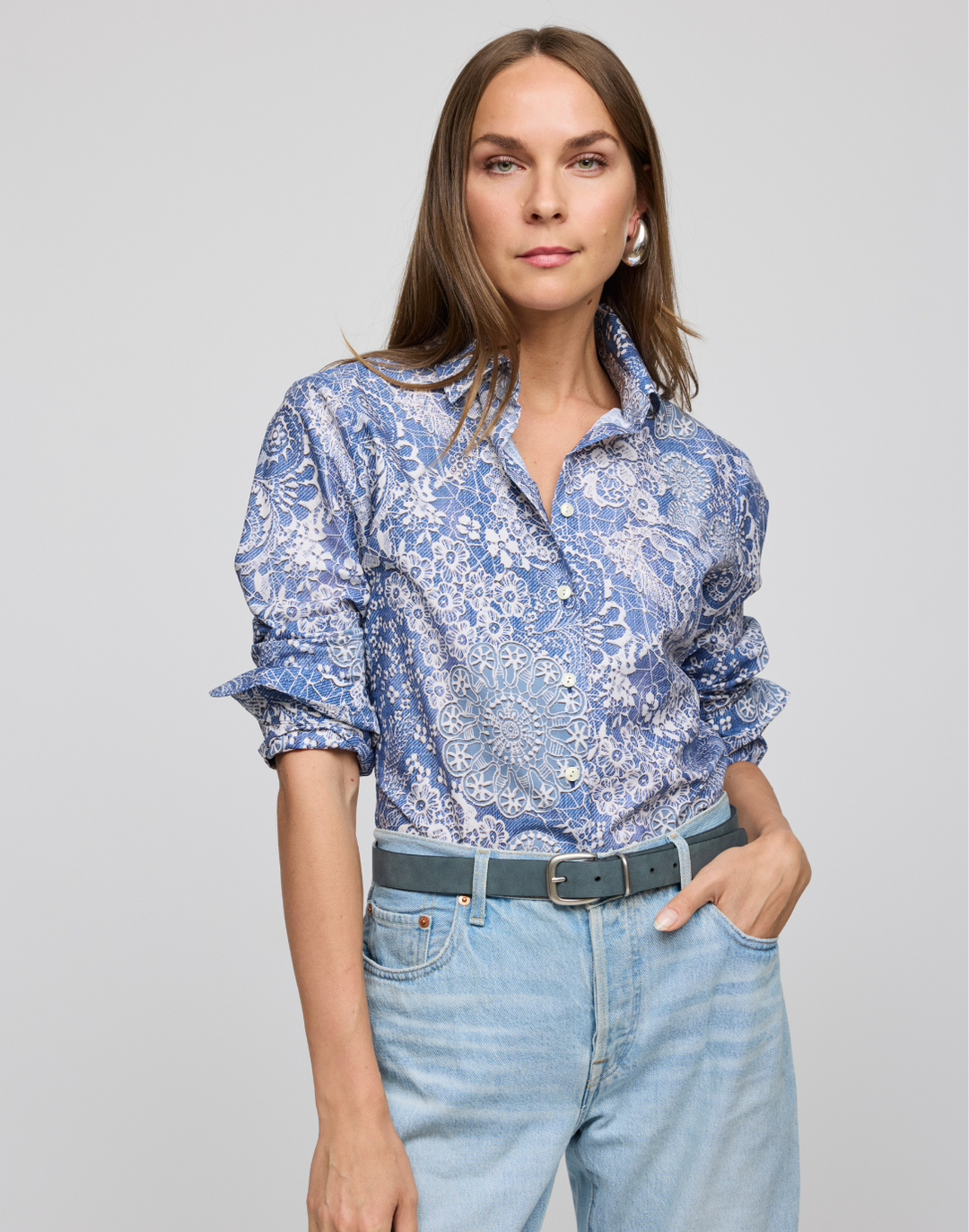 Margot Long Sleeve Lace Print Shirt