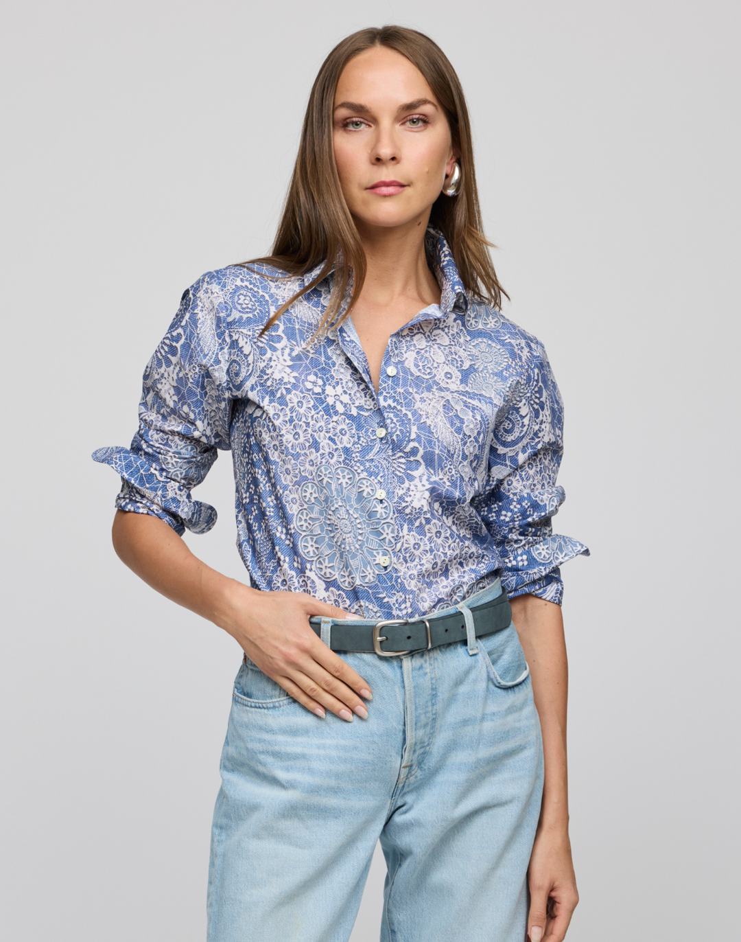 Margot Long Sleeve Lace Print Shirt