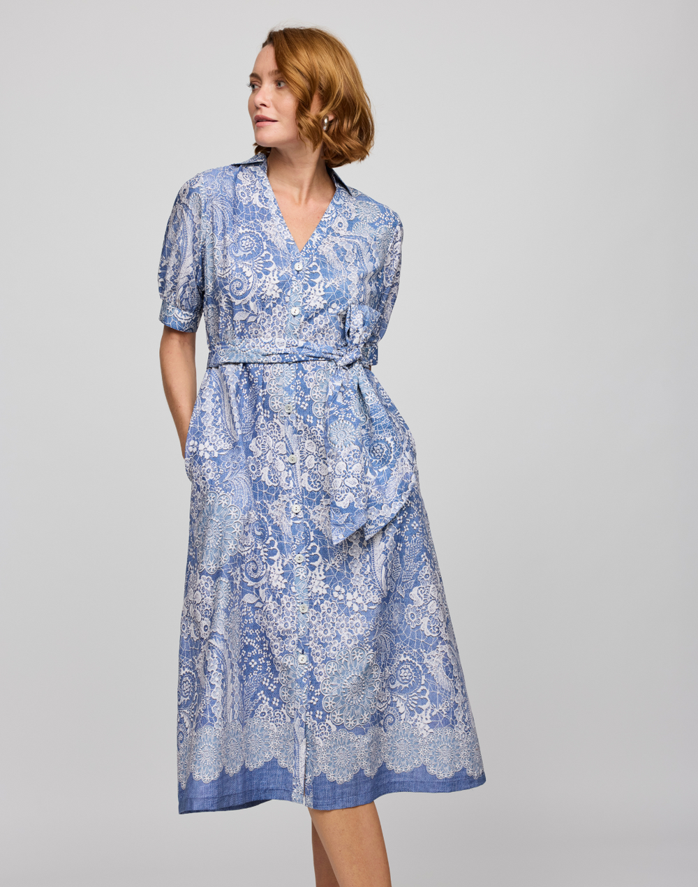 Luca Elbow Sleeve Lace Print Dress