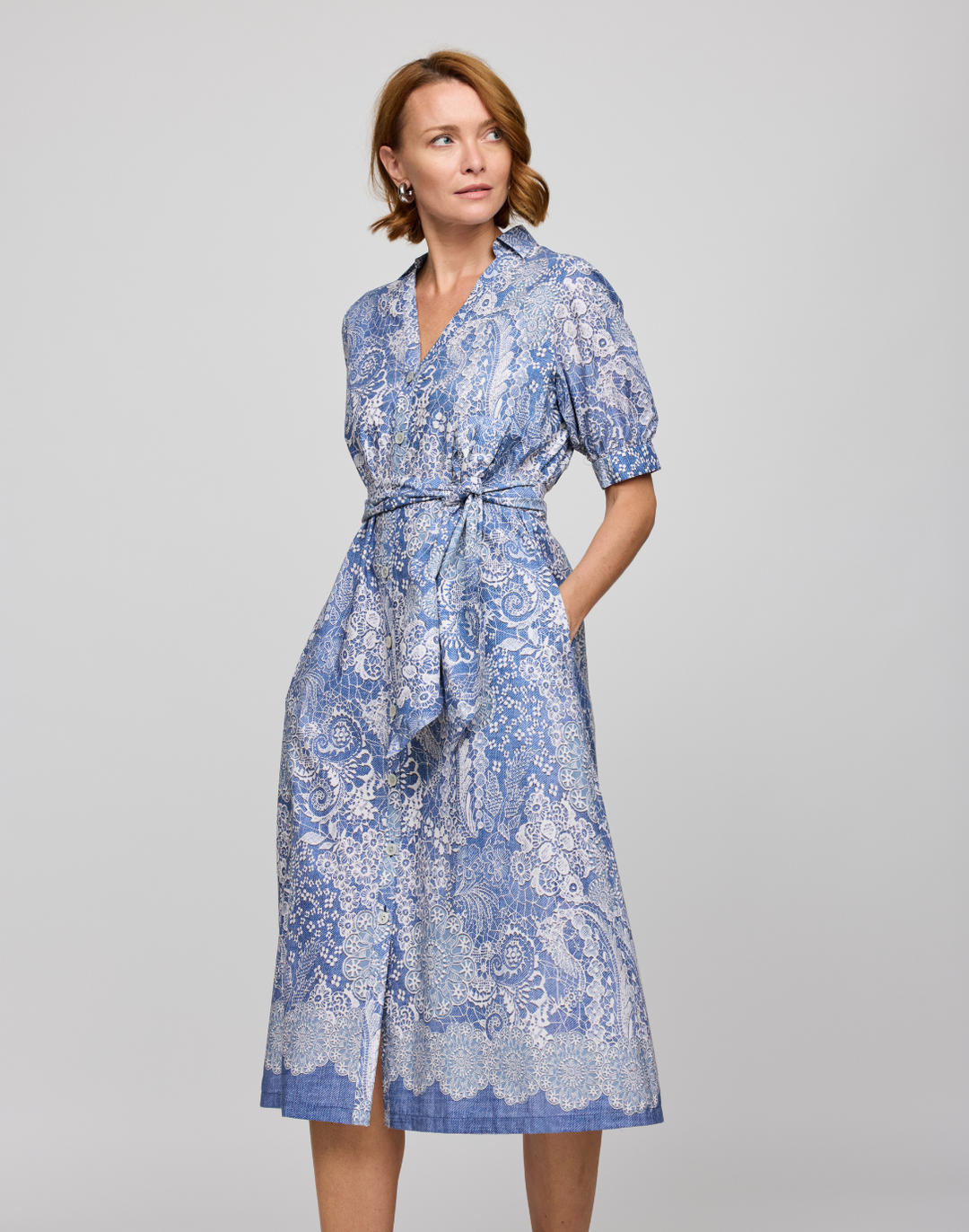 Luca Elbow Sleeve Lace Print Dress