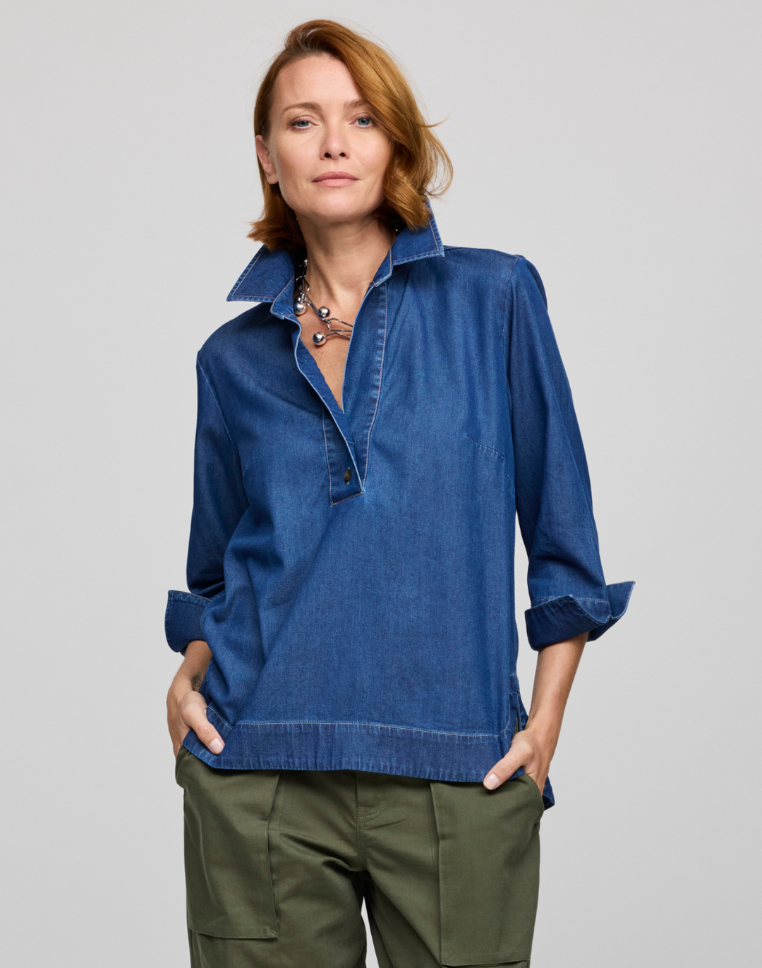 Aileen 3/4 Sleeve Denim Shirt