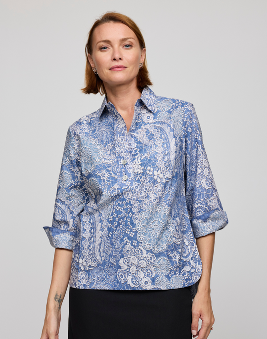 Aileen 3/4 Sleeve Lace Print Shirt