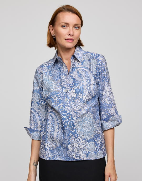 Aileen 3/4 Sleeve Lace Print Shirt