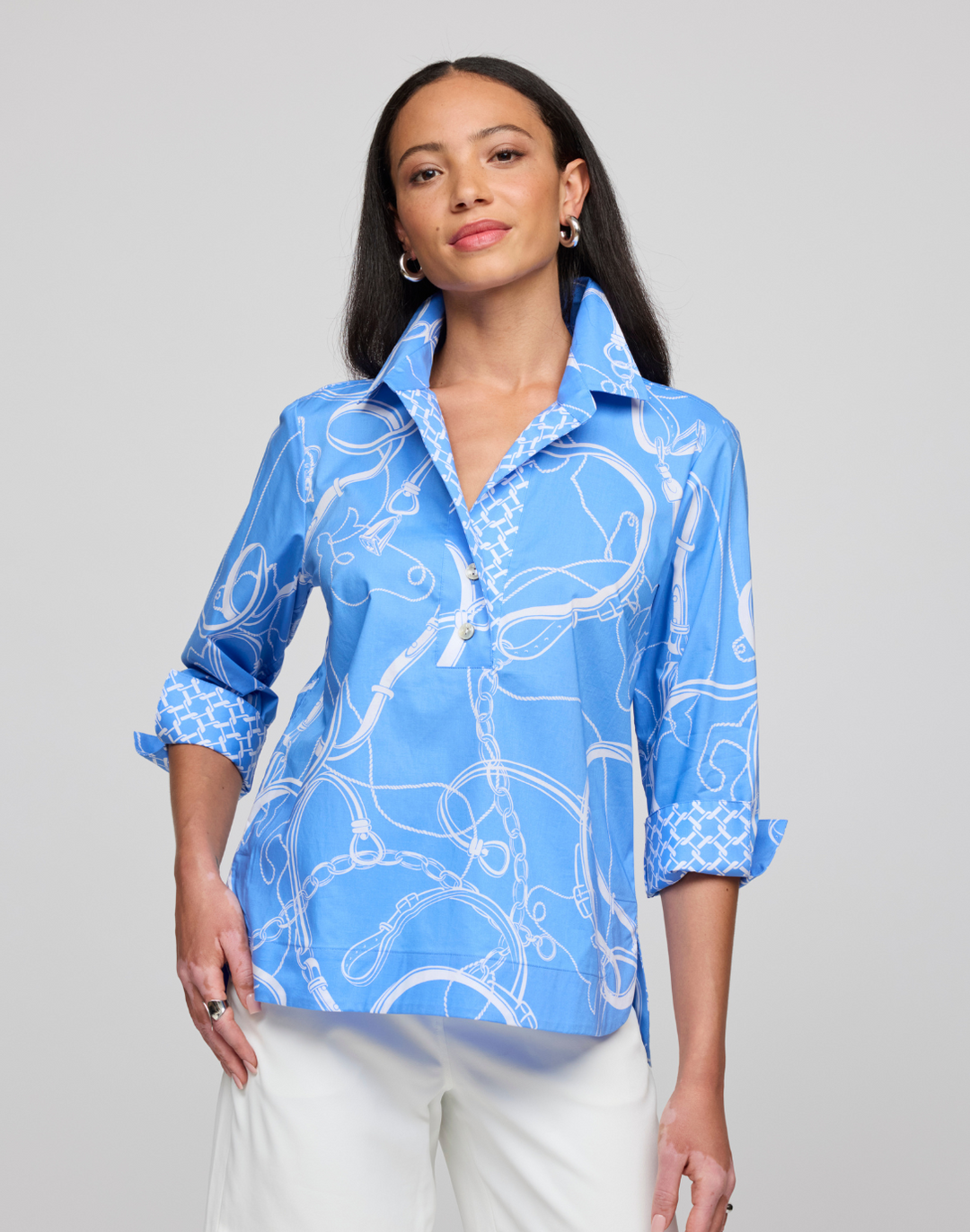 Aileen 3/4 Sleeve Equestrian Print Shirt