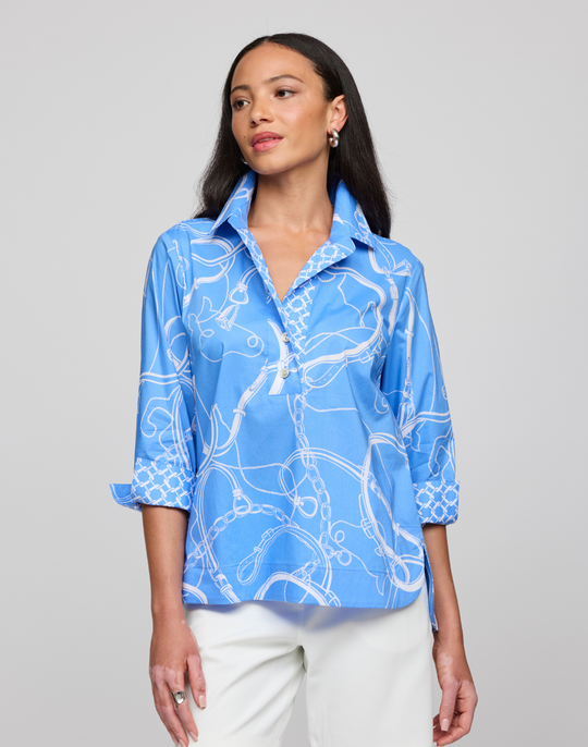 Aileen 3/4 Sleeve Equestrian Print Shirt