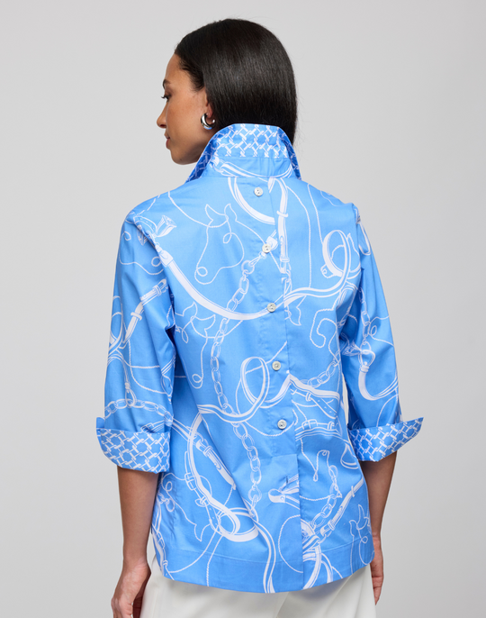 Aileen 3/4 Sleeve Equestrian Print Shirt