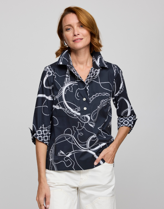 Aileen 3/4 Sleeve Equestrian Print Shirt