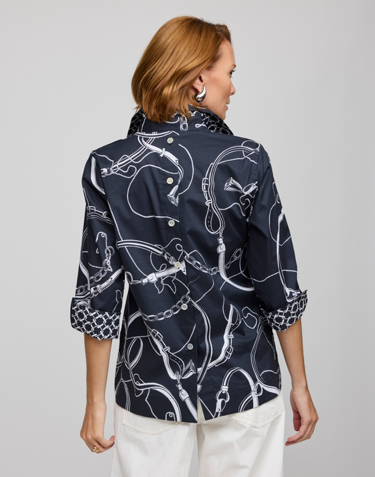 Aileen 3/4 Sleeve Equestrian Print Shirt