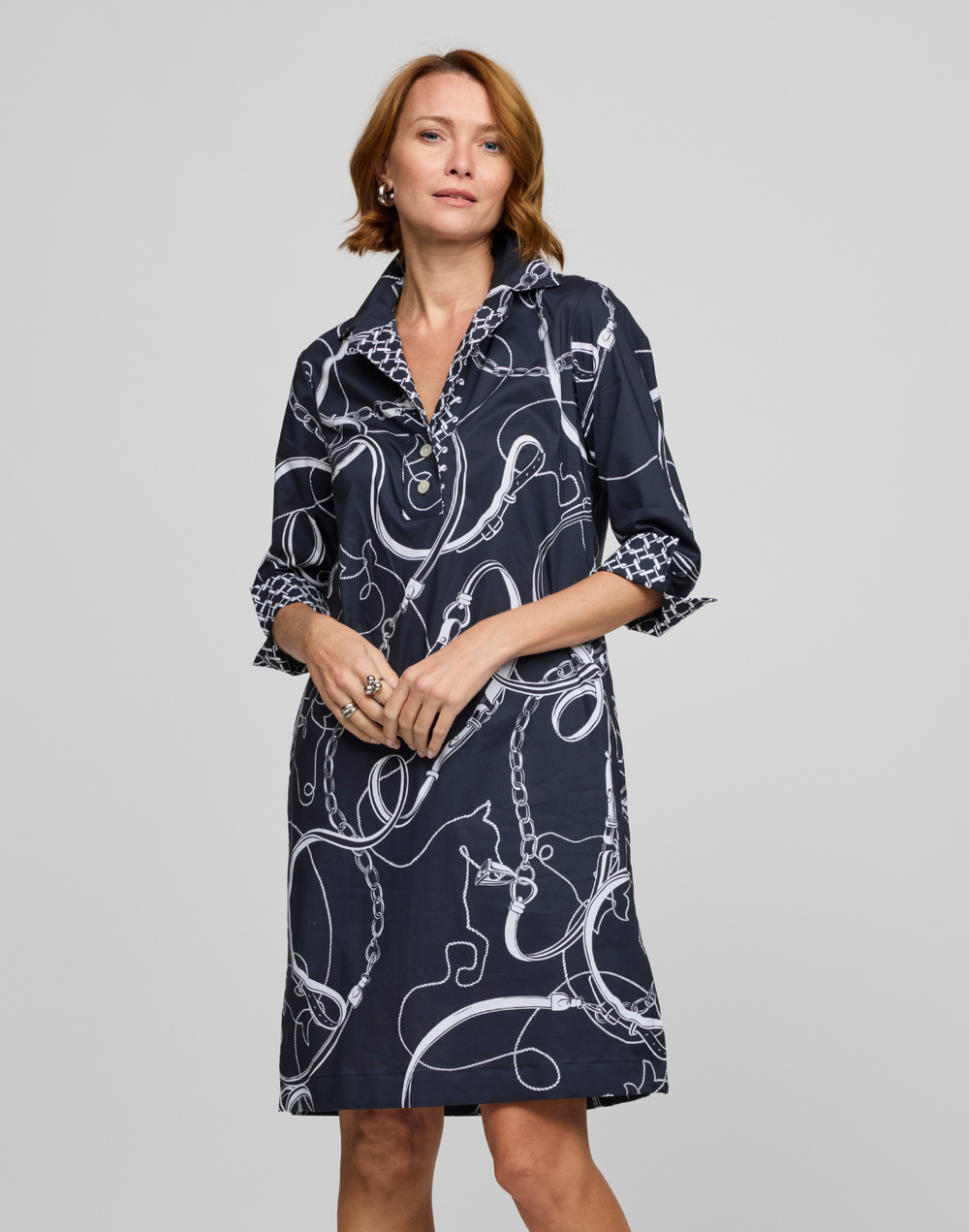 Charlotte 3/4 Sleeve Equestrian Print Dress