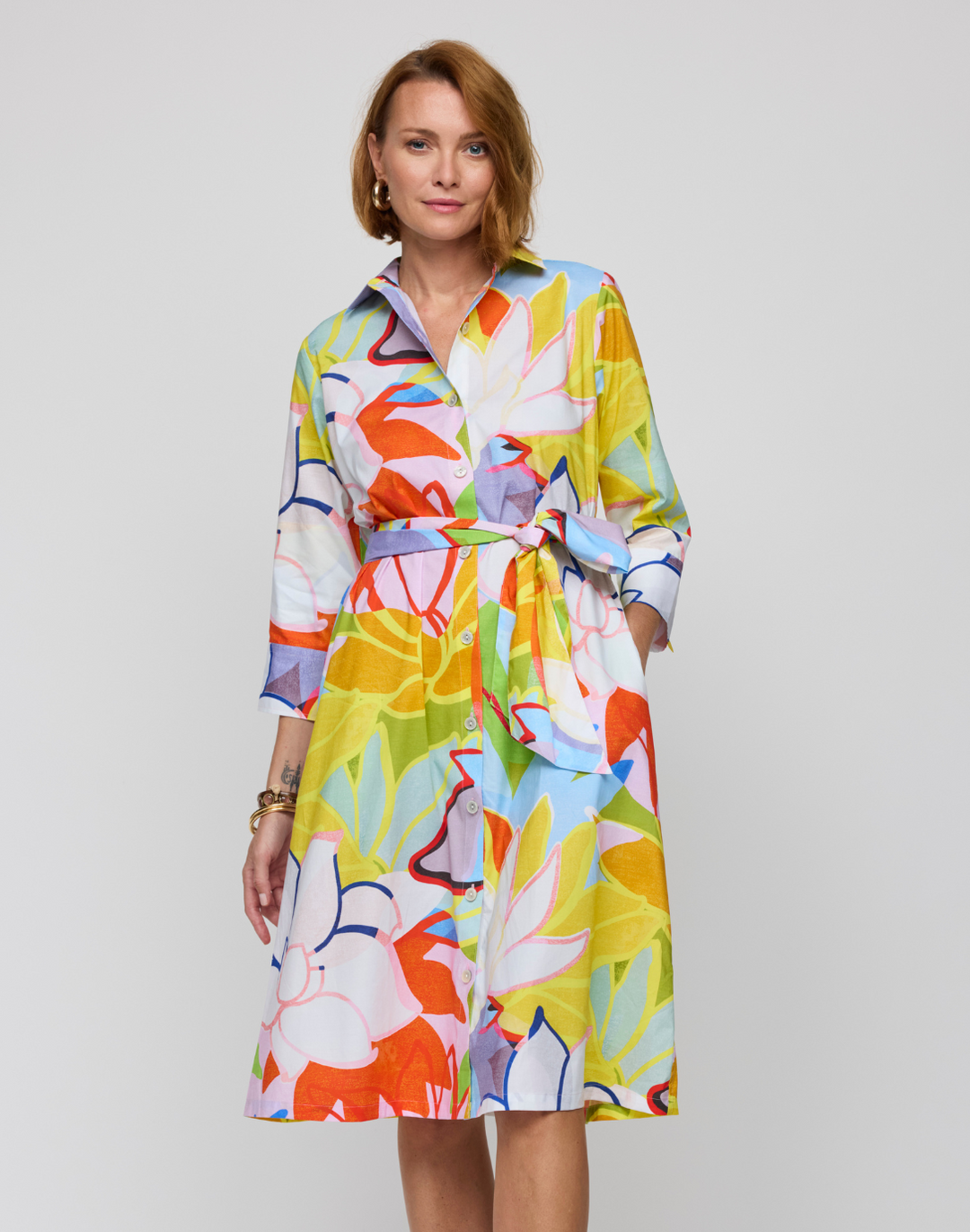 Tamron 3/4 Sleeve Lotus Print Dress