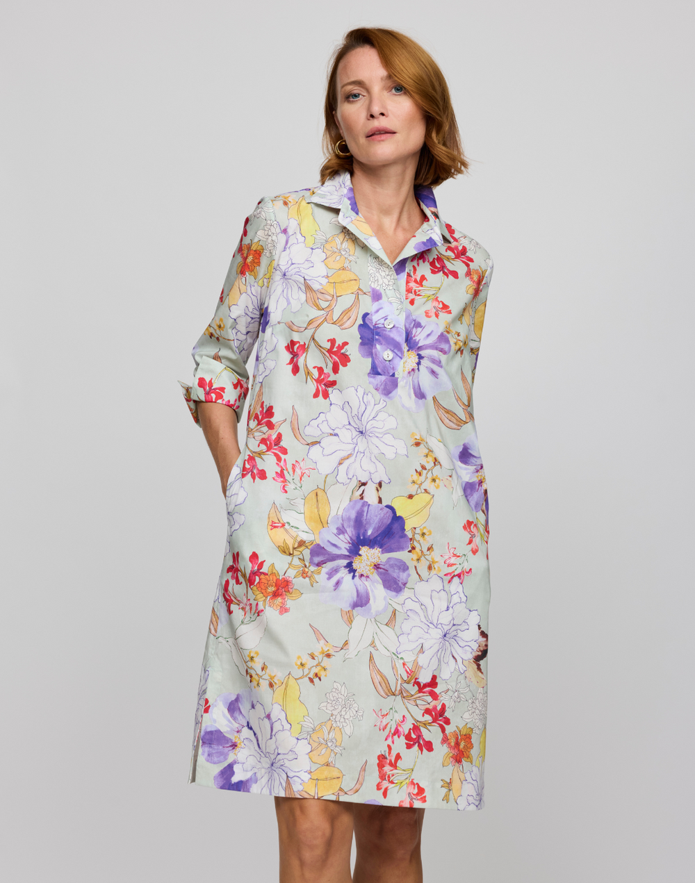 Charlotte 3/4 Sleeve Watercolor Floral Dress