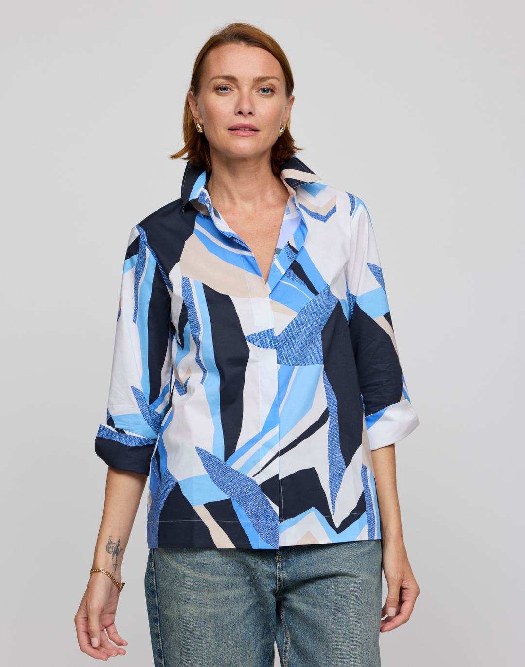 Xena 3/4 Sleeve Abstract Motif Print Shirt