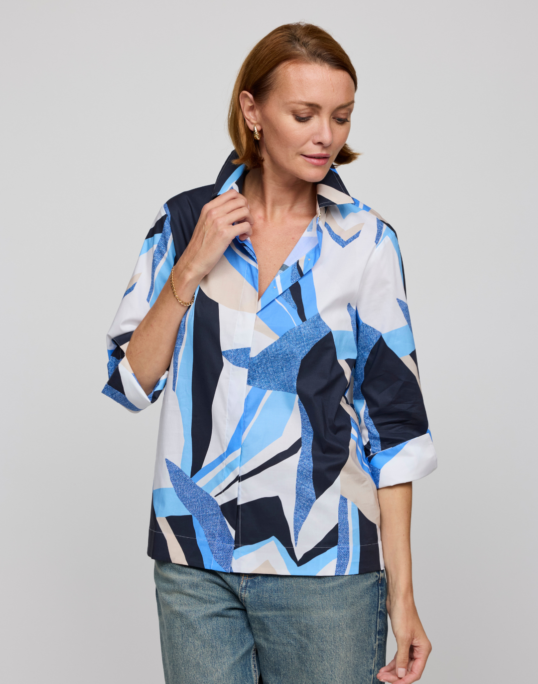 Xena 3/4 Sleeve Abstract Motif Print Shirt