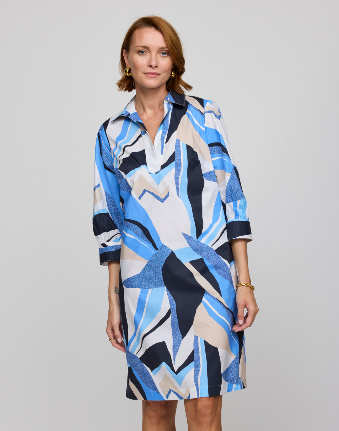 Vicky 3/4 Sleeve Abstract Motif Print Dress