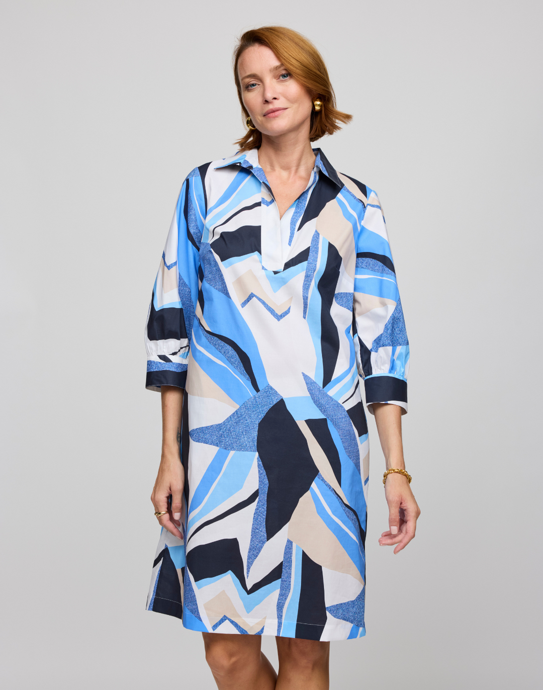 Vicky 3/4 Sleeve Abstract Motif Print Dress