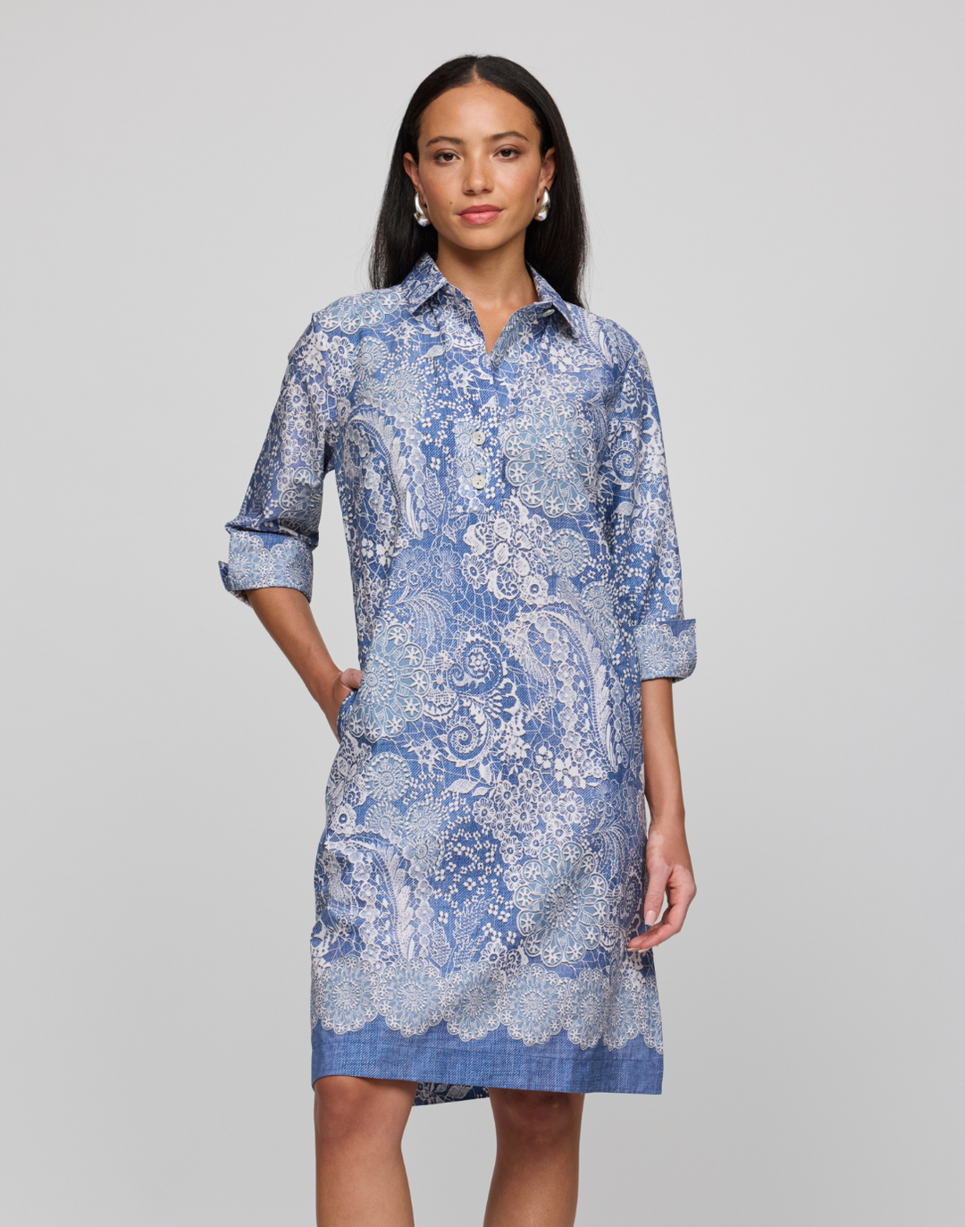 Charlotte 3/4 Sleeve Lace Print Dress