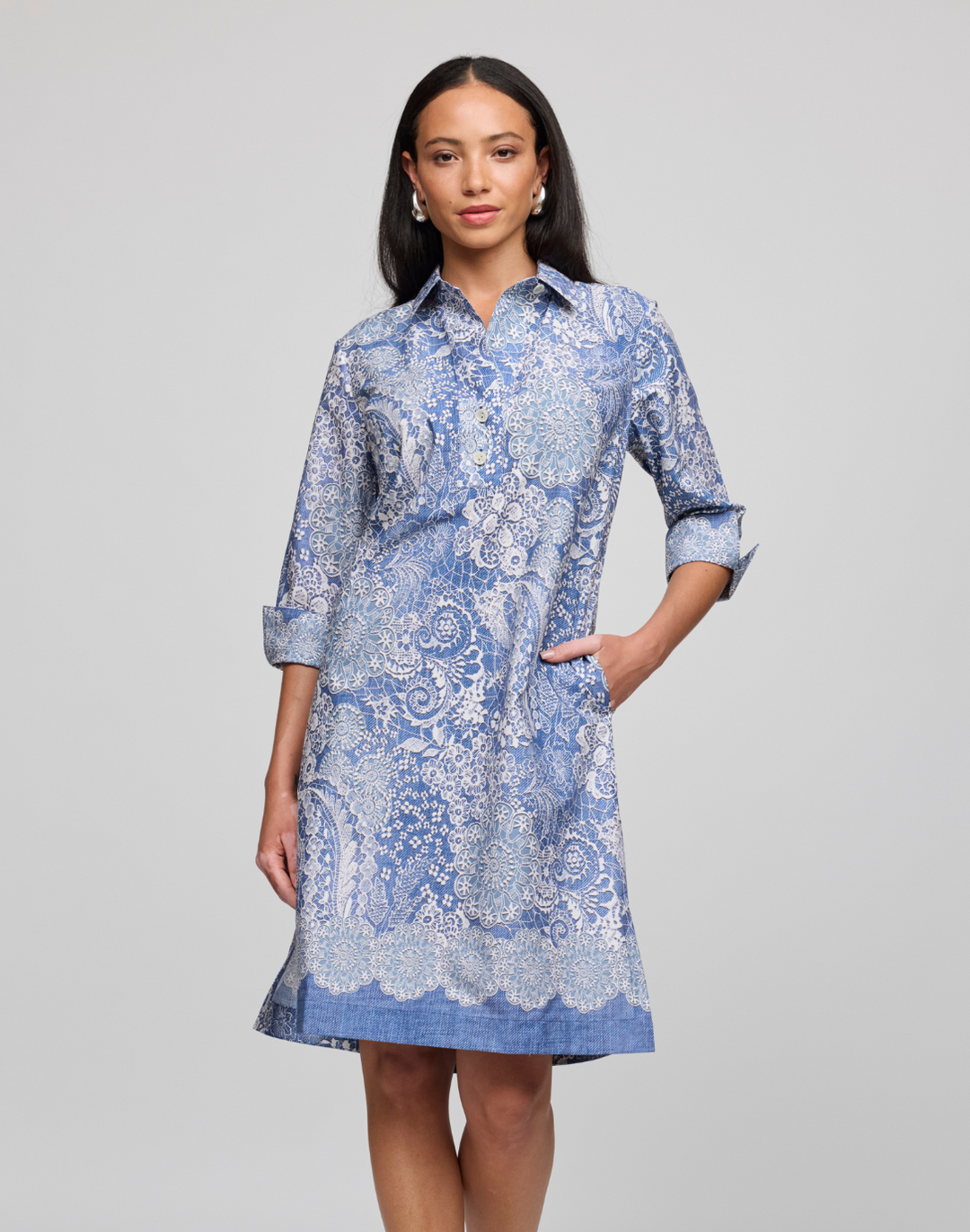 Charlotte 3/4 Sleeve Lace Print Dress