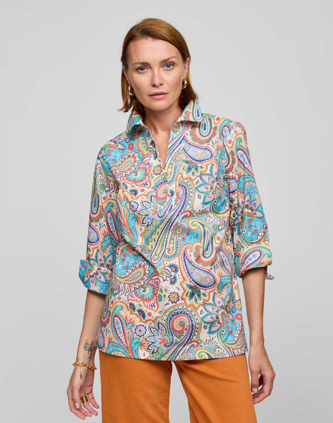 Vicky 3/4 Sleeve Multi Color Paisley Print Top