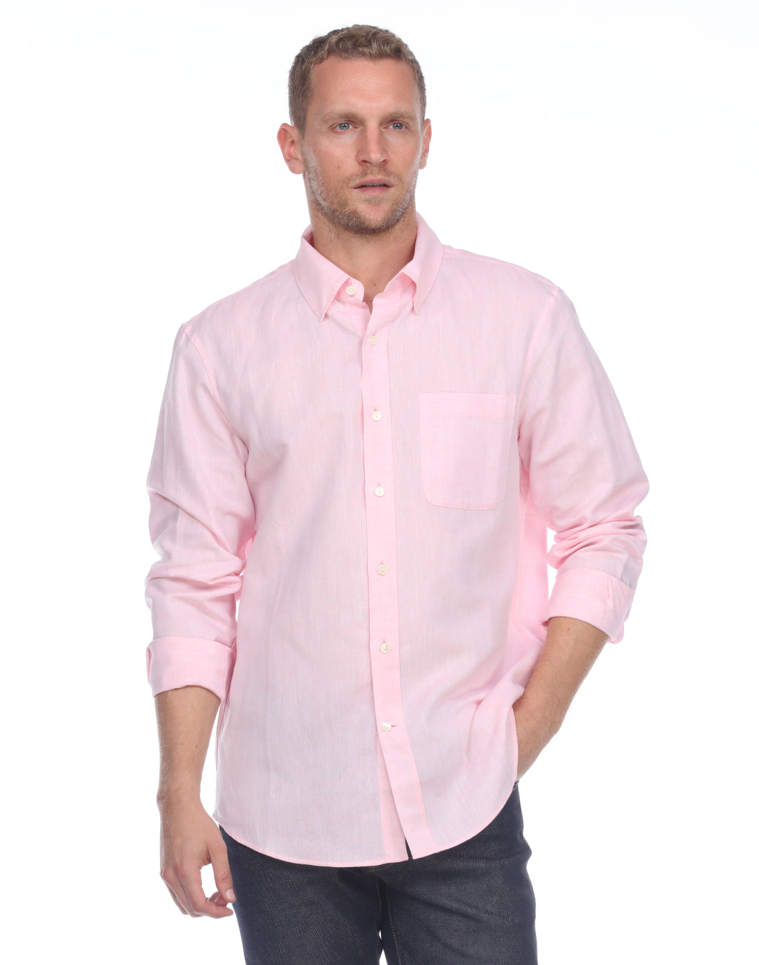 Hampton Men's Long Sleeve Luxe Linen Shirt In Soft Pink – Hinson Wu