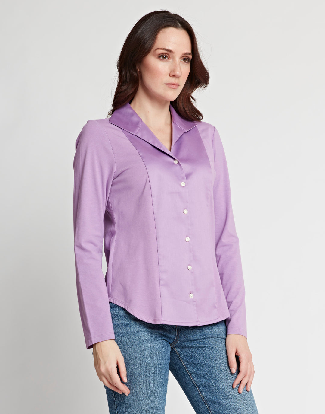 Donna Long Sleeve Wing Collar "T" Shirt