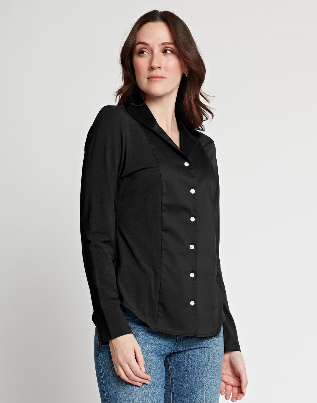 Donna Long Sleeve Wing Collar "T" Shirt