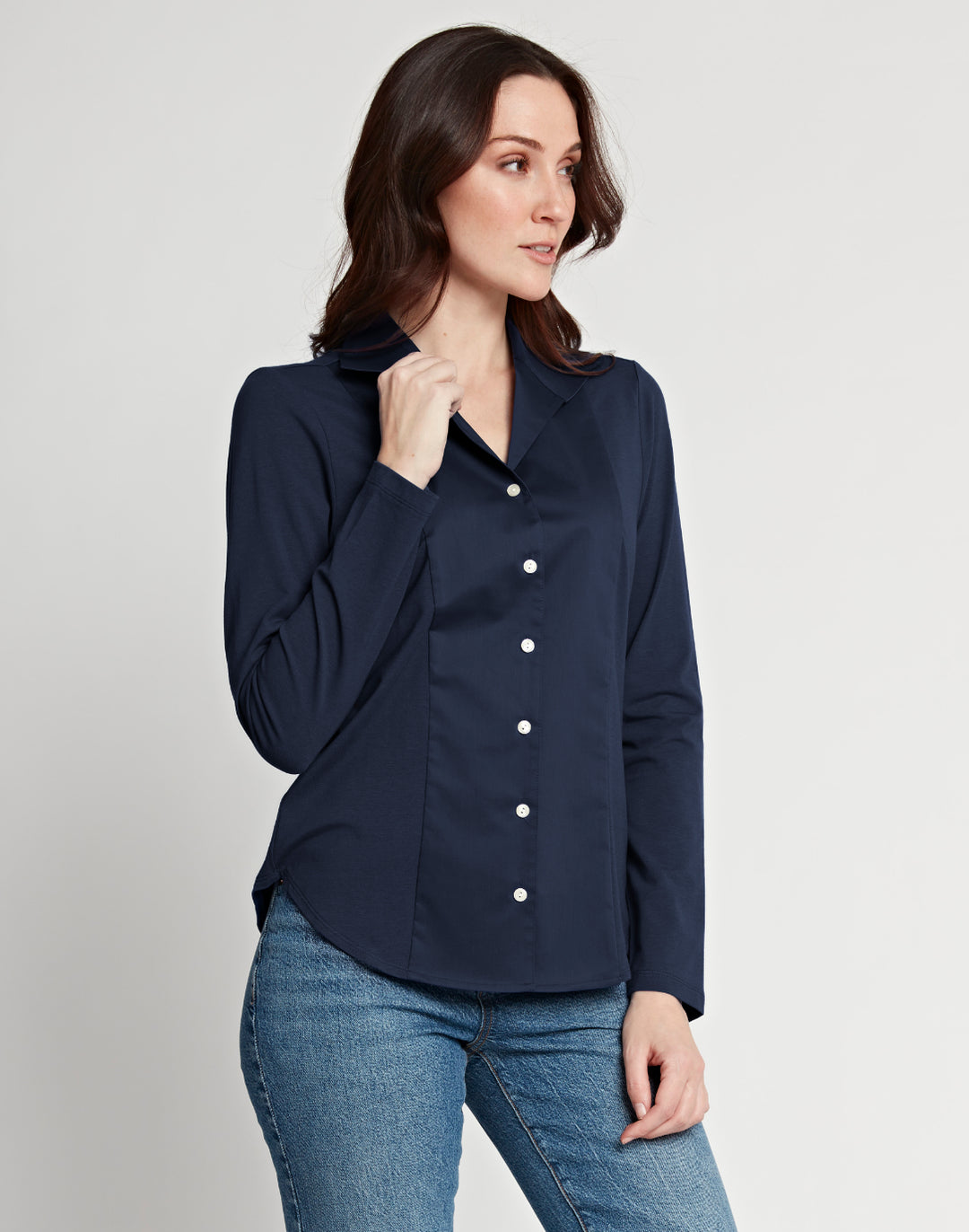 Donna Long Sleeve Wing Collar "T" Shirt