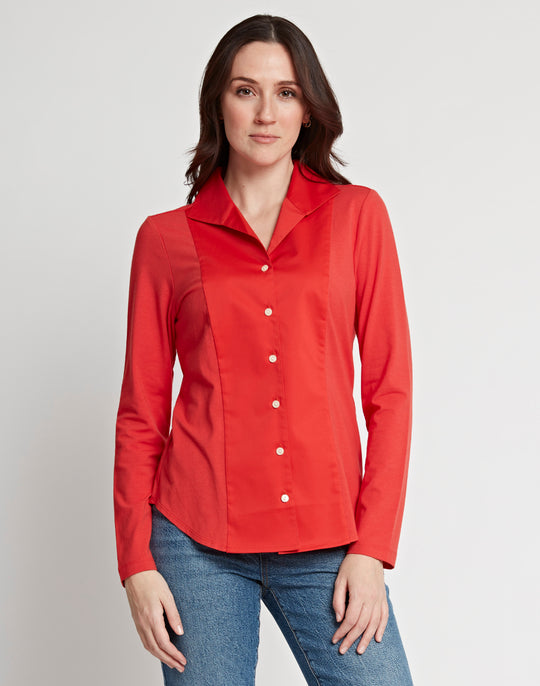 Donna Long Sleeve Wing Collar "T" Shirt