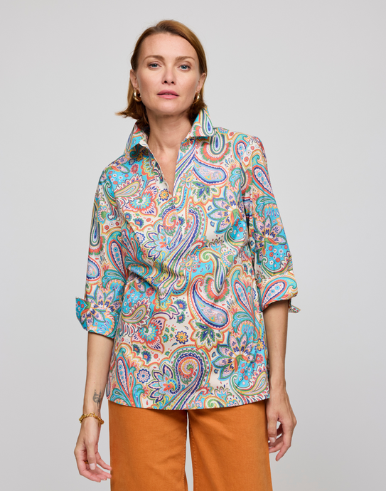 Vicky 3/4 Sleeve Multi Color Paisley Print Top