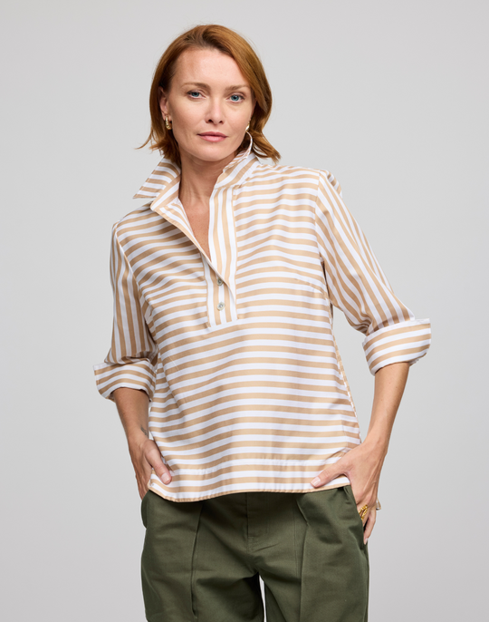 Aileen 3/4 Sleeve Stripe/Gingham White Combo Top