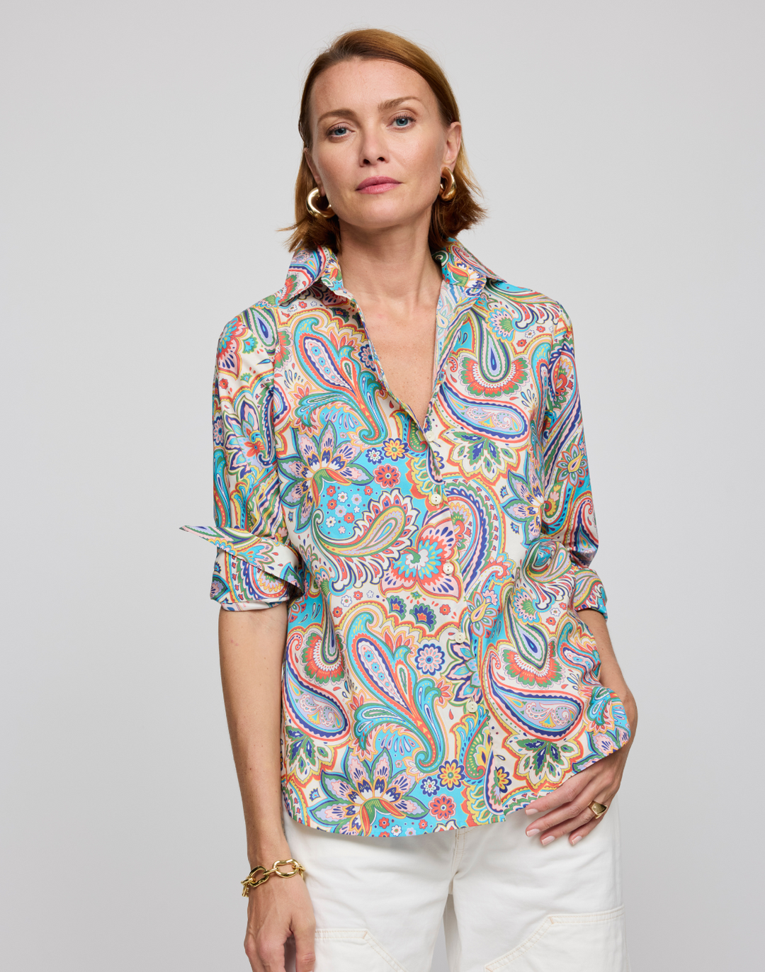 Margot Long Sleeve Multi Color Paisley Print Shirt