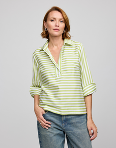 Aileen 3/4 Sleeve Stripe/Gingham White Combo Top