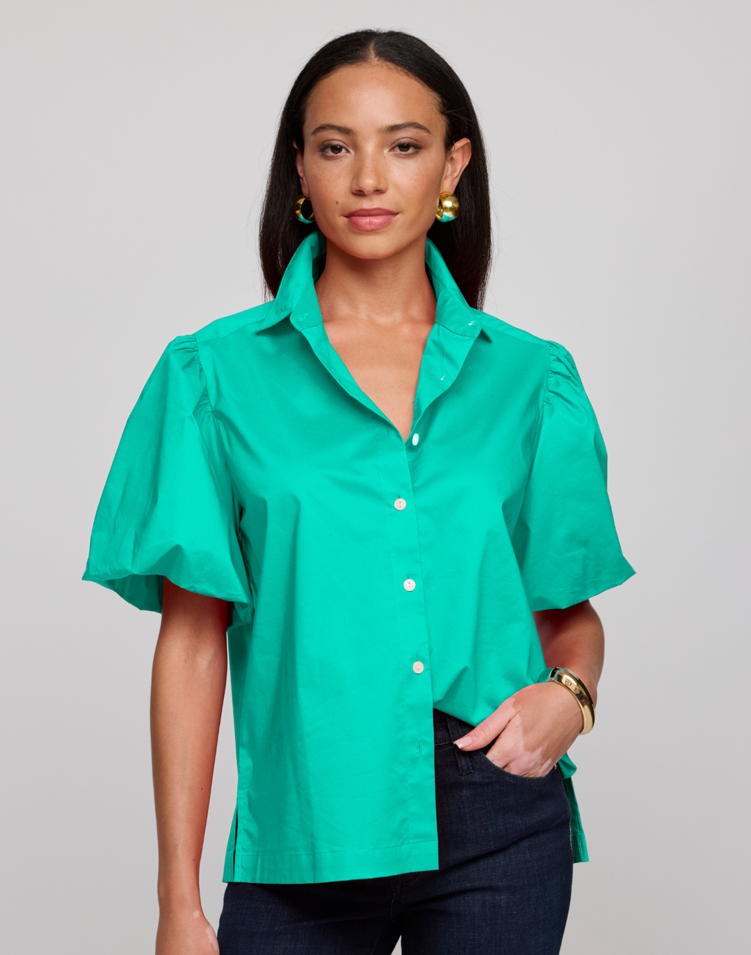 Angelina Elbow Sleeve Cotton Shirt