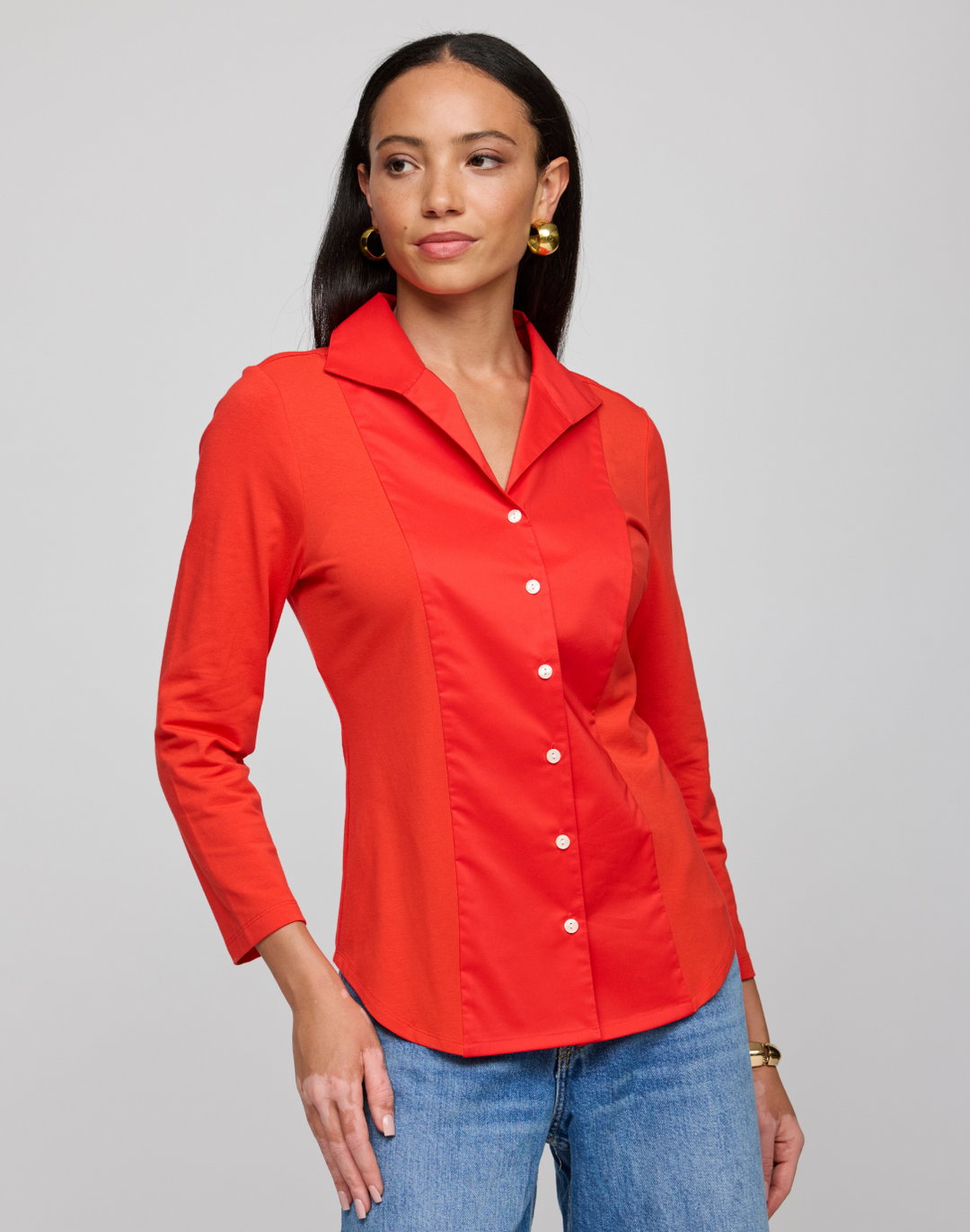 Donna 3/4 Sleeve Wing Collar "T" Shirt