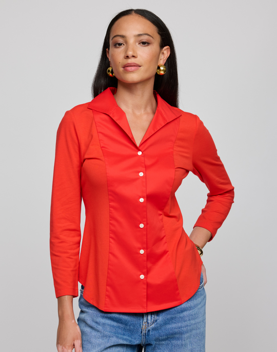 Donna 3/4 Sleeve Wing Collar "T" Shirt