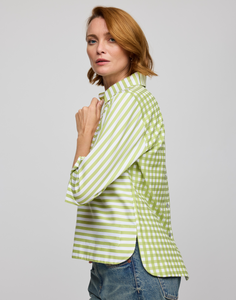 Aileen 3/4 Sleeve Stripe/Gingham White Combo Top