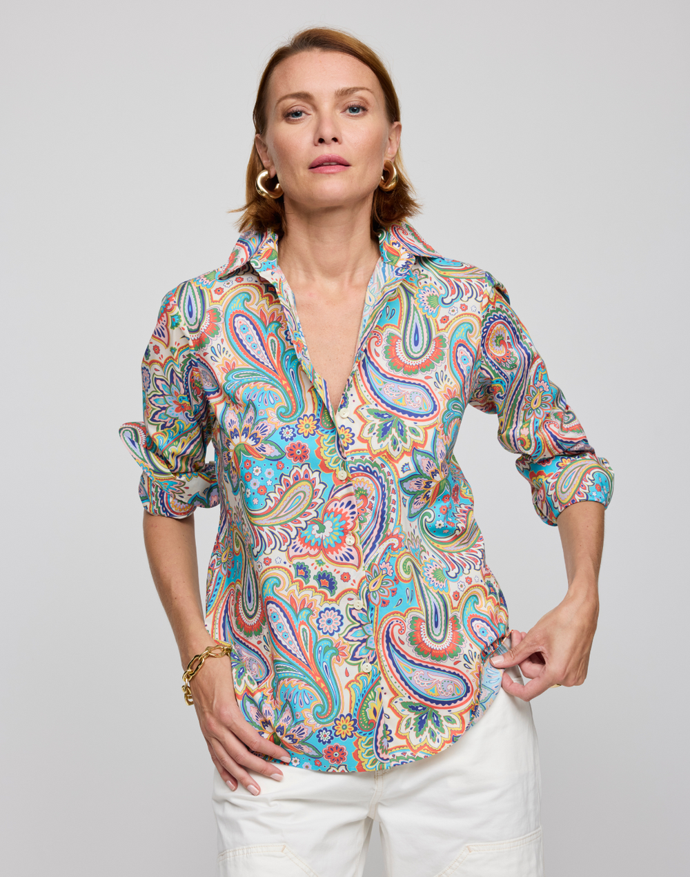 Margot Long Sleeve Multi Color Paisley Print Shirt