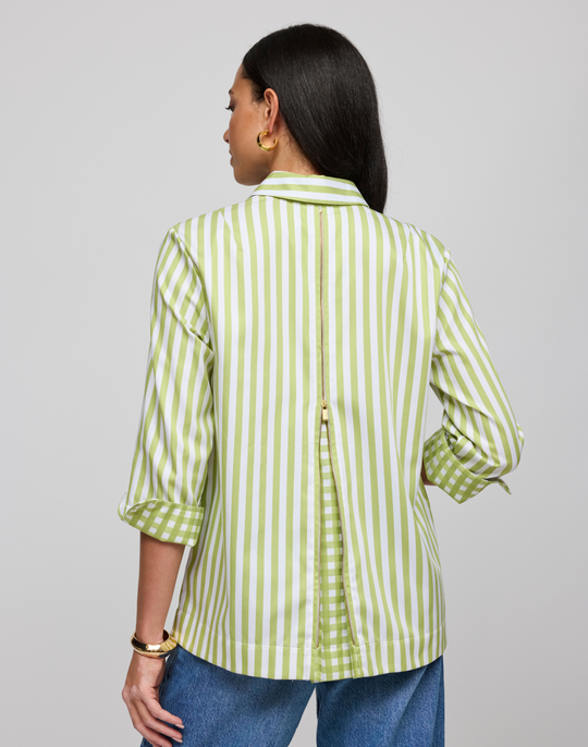 Xena 3/4 Sleeve Stripe/Gingham Combo Shirt