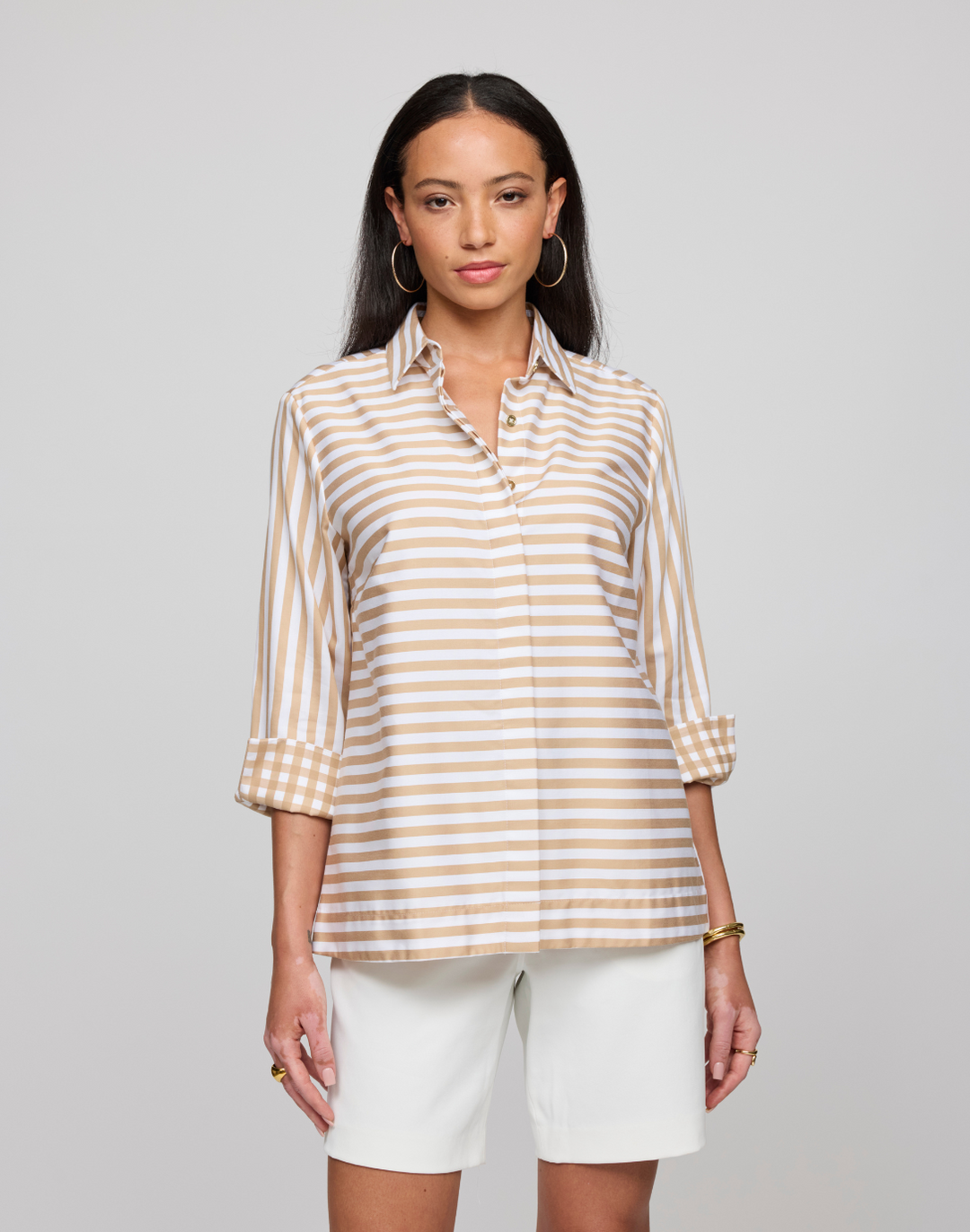 Xena 3/4 Sleeve Stripe/Gingham Combo Shirt