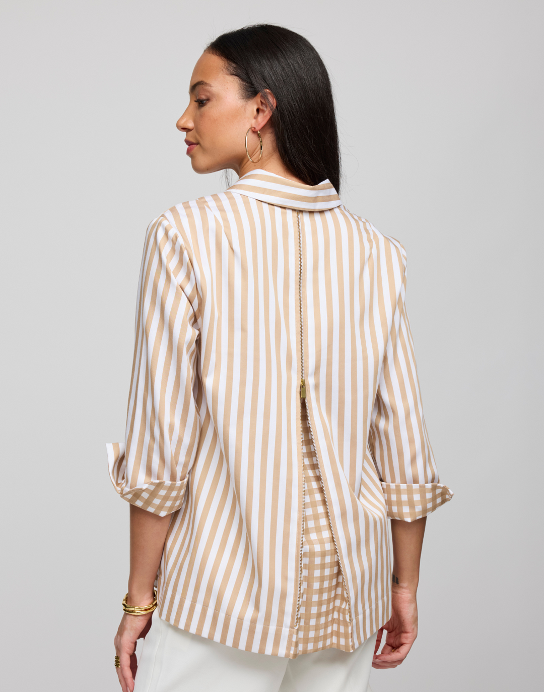 Xena 3/4 Sleeve Stripe/Gingham Combo Shirt