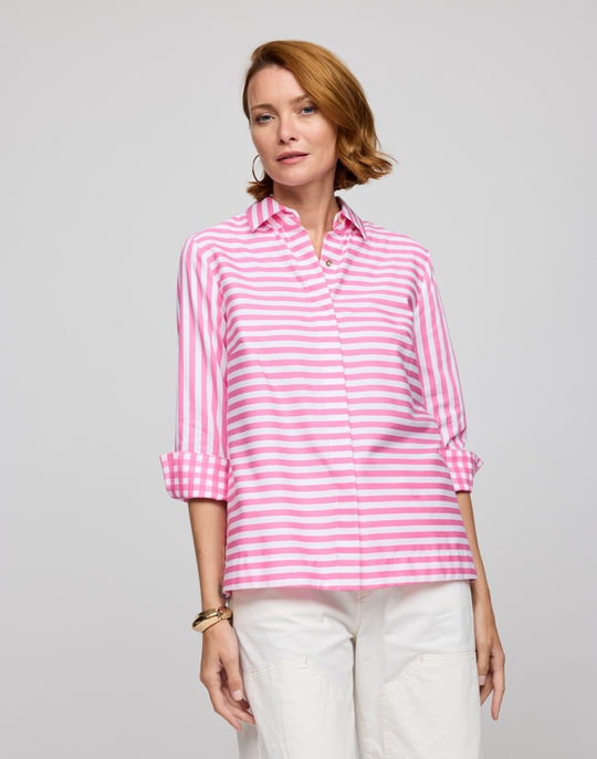 Xena 3/4 Sleeve Stripe/Gingham Combo Shirt