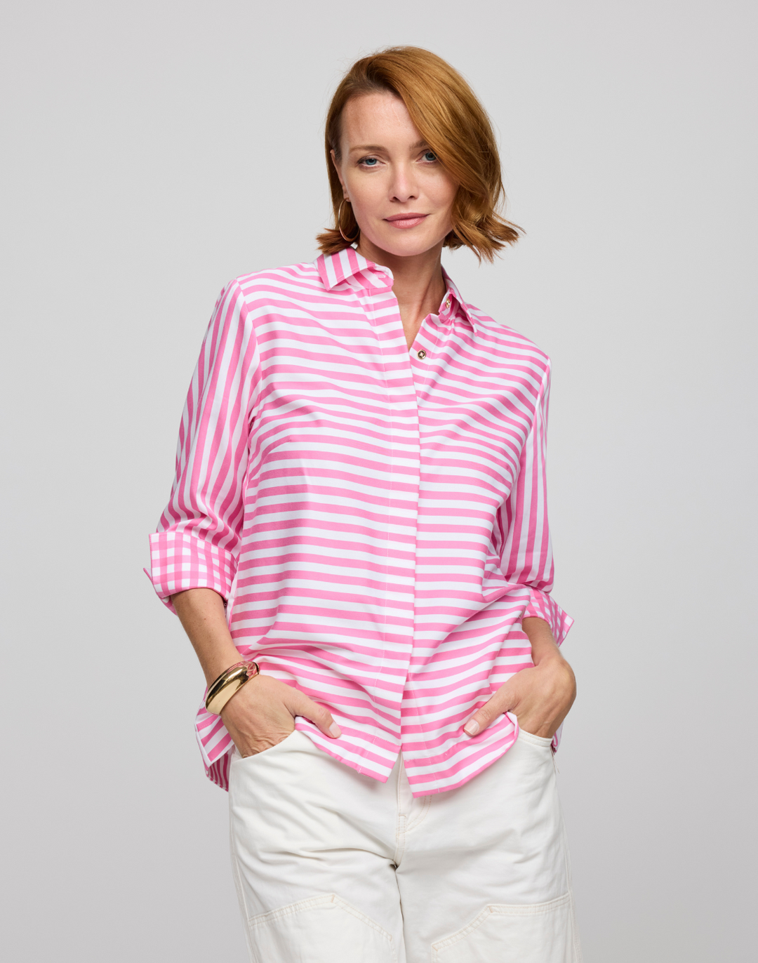 Xena 3/4 Sleeve Stripe/Gingham Combo Shirt