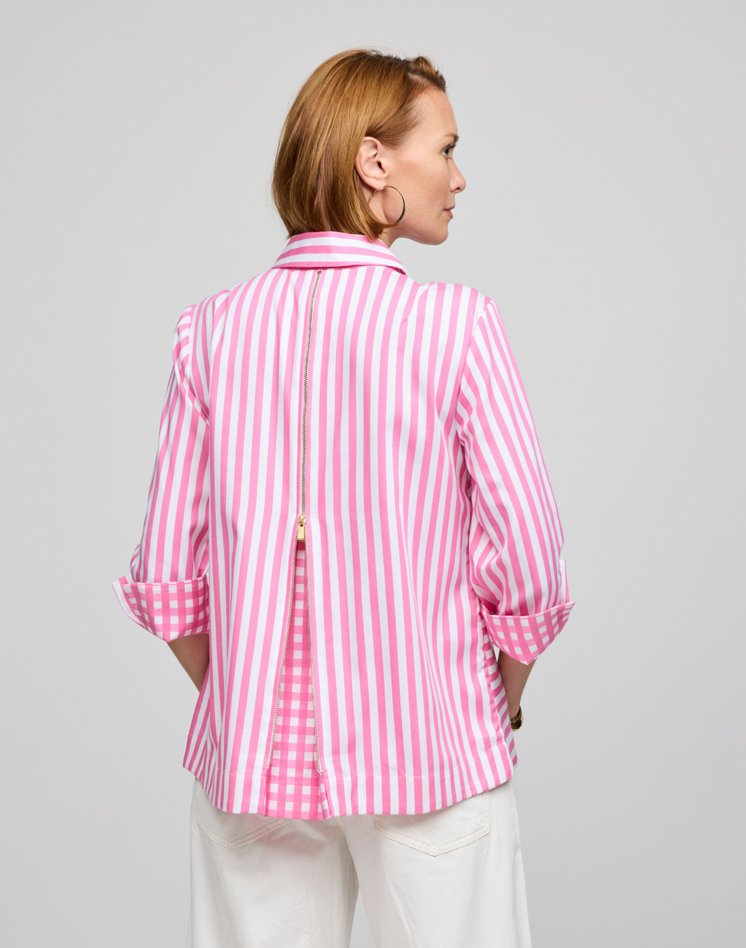 Xena 3/4 Sleeve Stripe/Gingham Combo Shirt