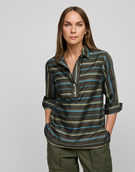 Charlotte 3/4 Sleeve Variegated Satin Stripe Top