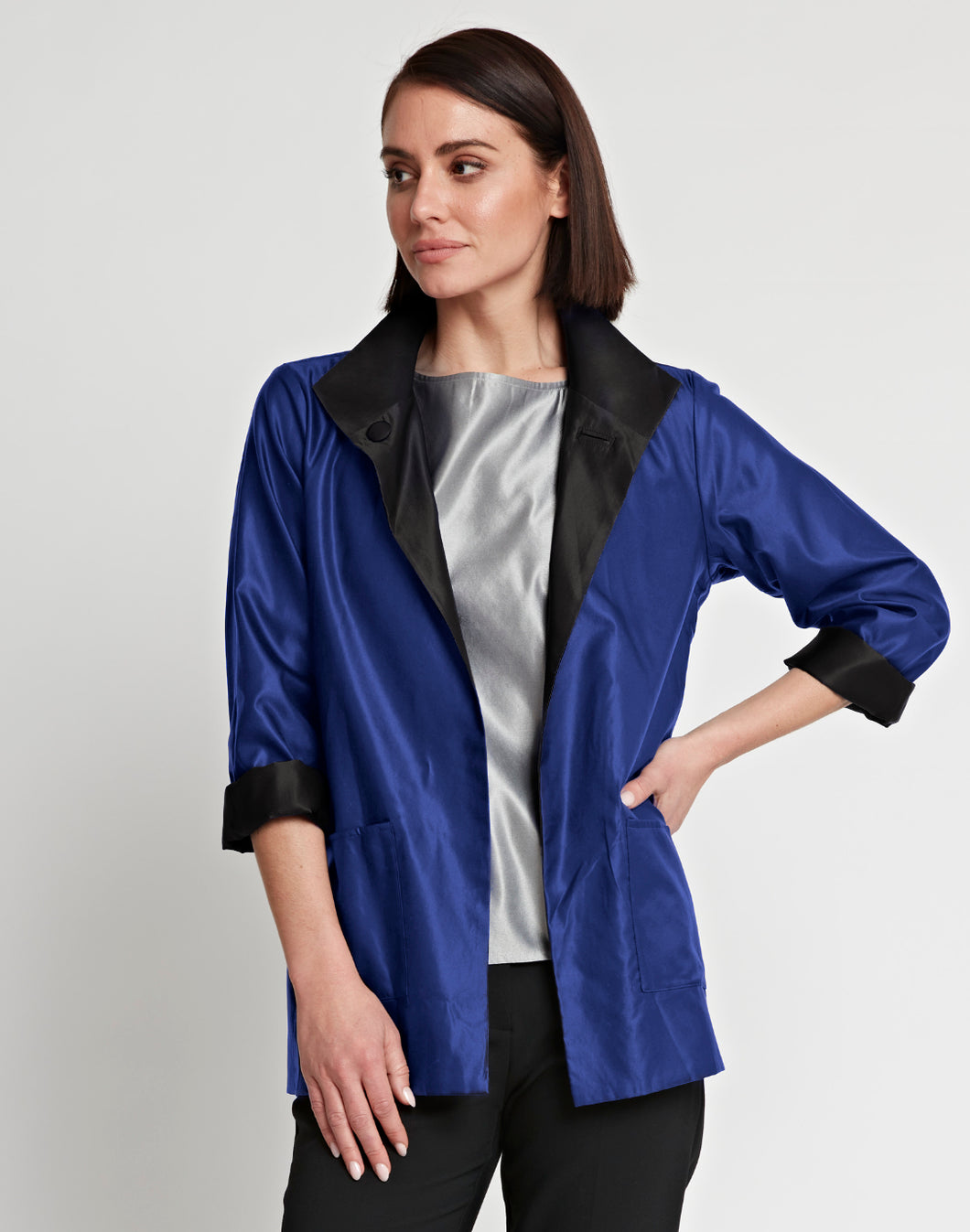 Constance Reversible Long Sleeve Silk Satin Blend Jacket