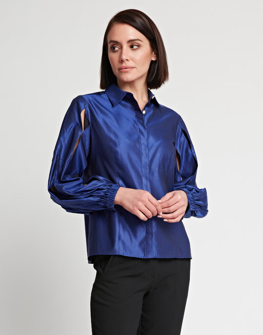 Daniela Long Sleeve Silk Blend Satin Shirt