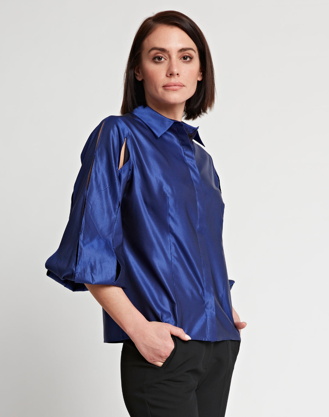 Daniela Long Sleeve Silk Blend Satin Shirt