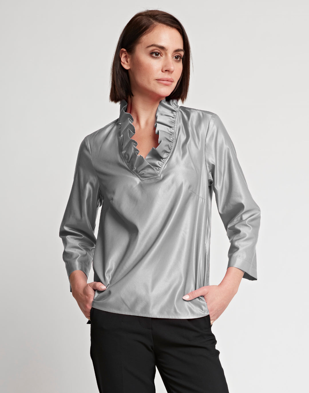 Helena 3/4 Sleeve Silk Blend Satin Top