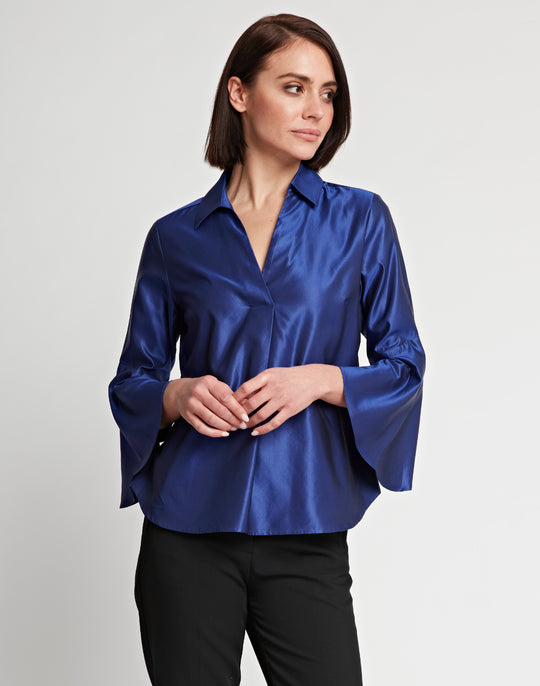 Nicole Bracelet Sleeve Silk Blend Satin Top