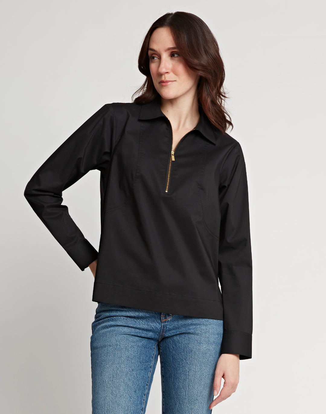 Alexis Long Sleeve Cotton Half Zip Top