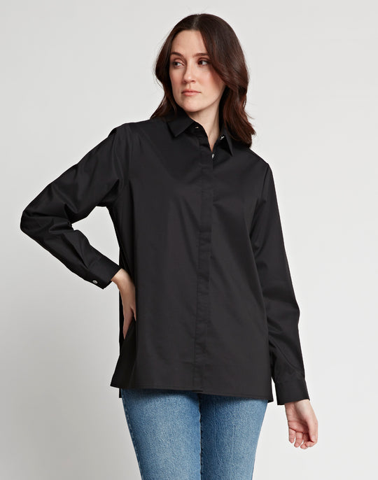 Sara Long Sleeve Pleated Back Cotton Shirt